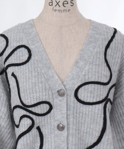 Ribbon Tape Style Embroidery Knit Cardigan