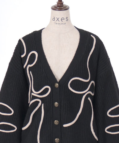 Ribbon Tape Style Embroidery Knit Cardigan