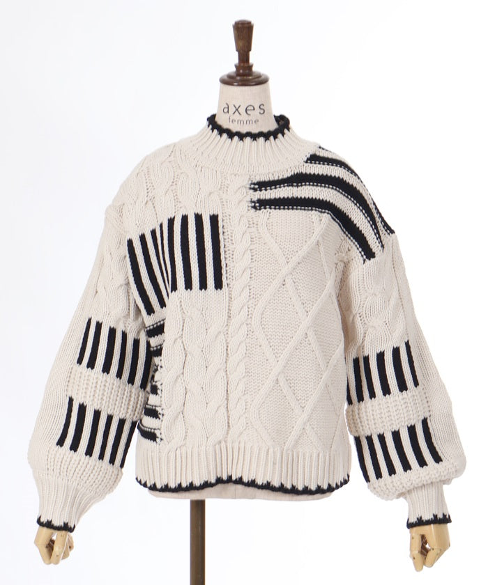 Block Pattern Knit Pullover