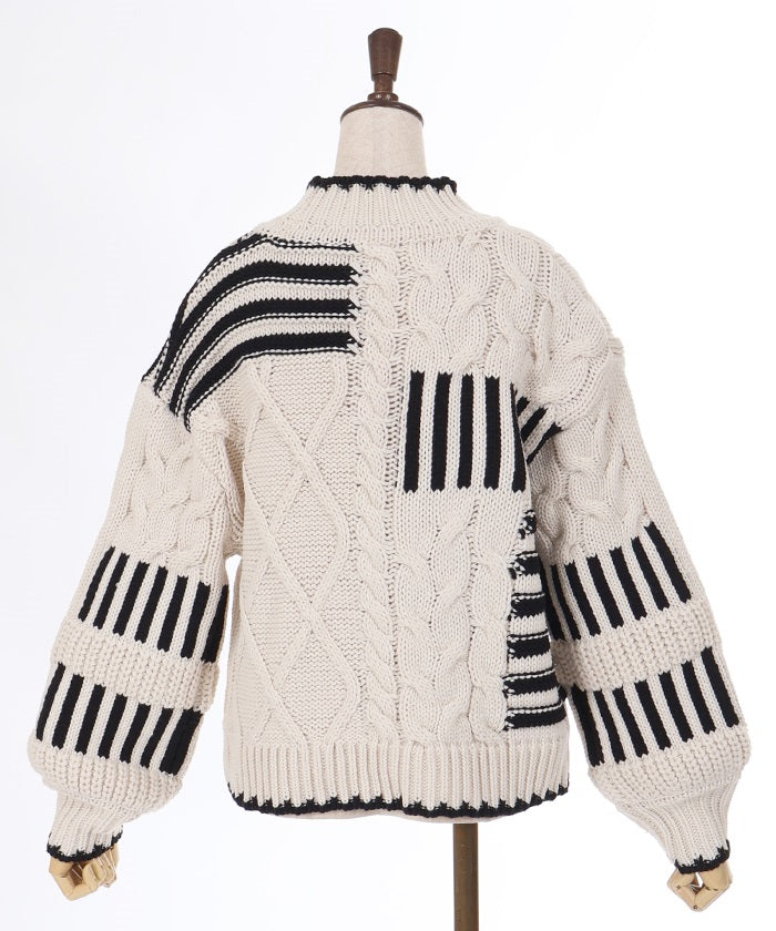 Block Pattern Knit Pullover