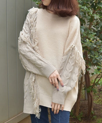 Bicolor & Fringe Knit