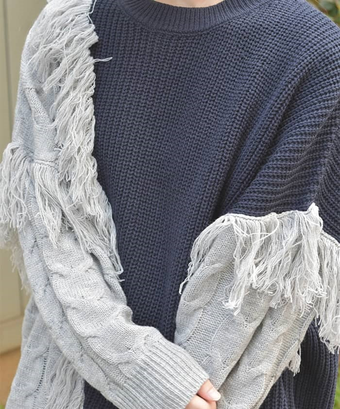 Bicolor & Fringe Knit