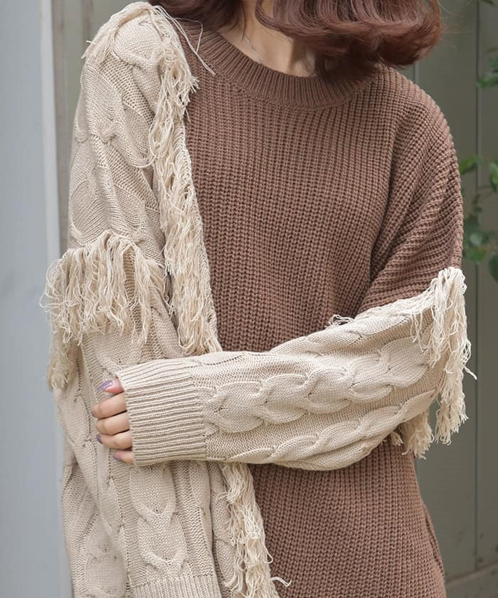 Bicolor & Fringe Knit