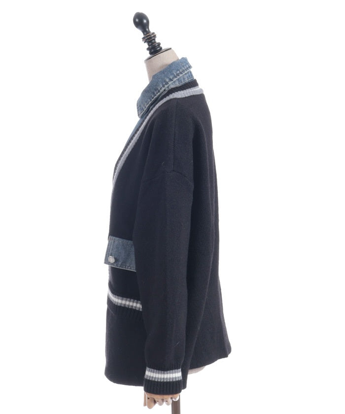 Denim Panel Cardigan