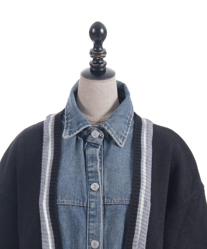 Denim Panel Cardigan