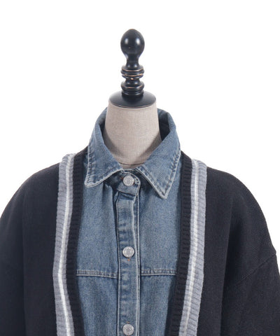 Denim Panel Cardigan