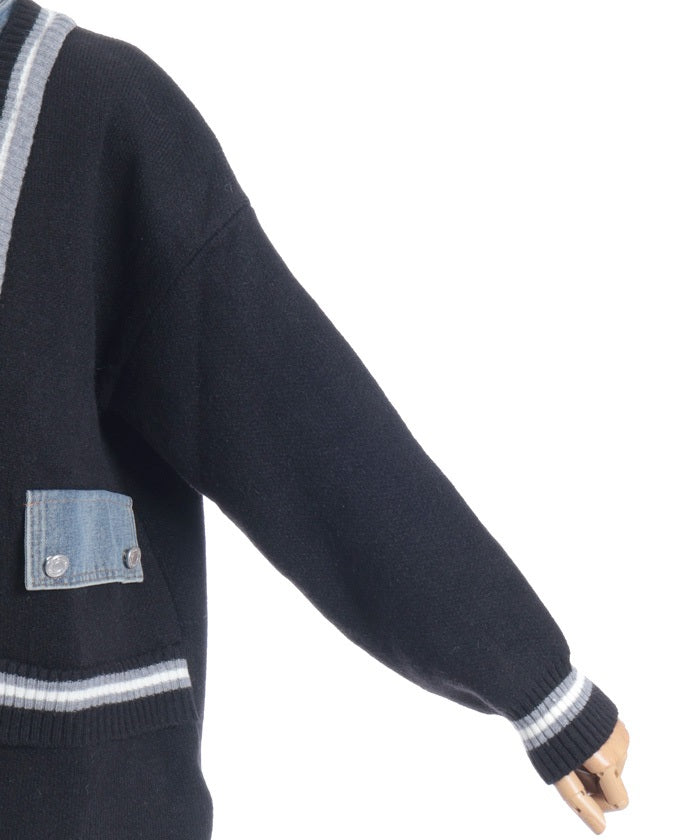 Denim Panel Cardigan