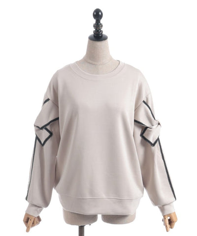 Sleeve Ribbon Cut-and-Sewn Pullover