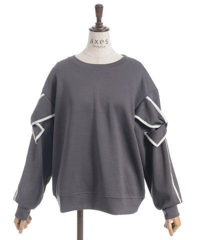 Sleeve Ribbon Cut-and-Sewn Pullover