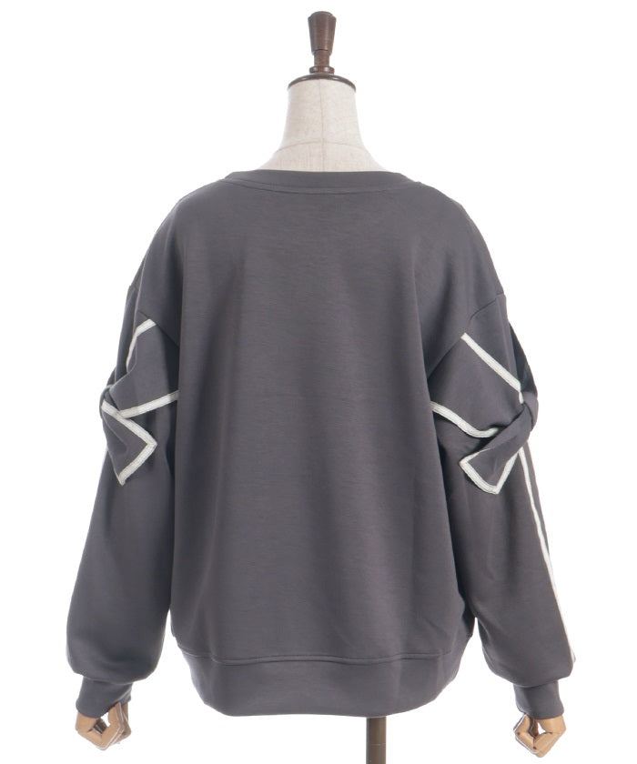 Sleeve Ribbon Cut-and-Sewn Pullover