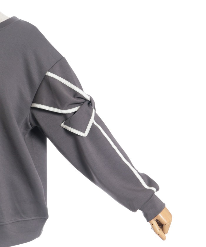 Sleeve Ribbon Cut-and-Sewn Pullover