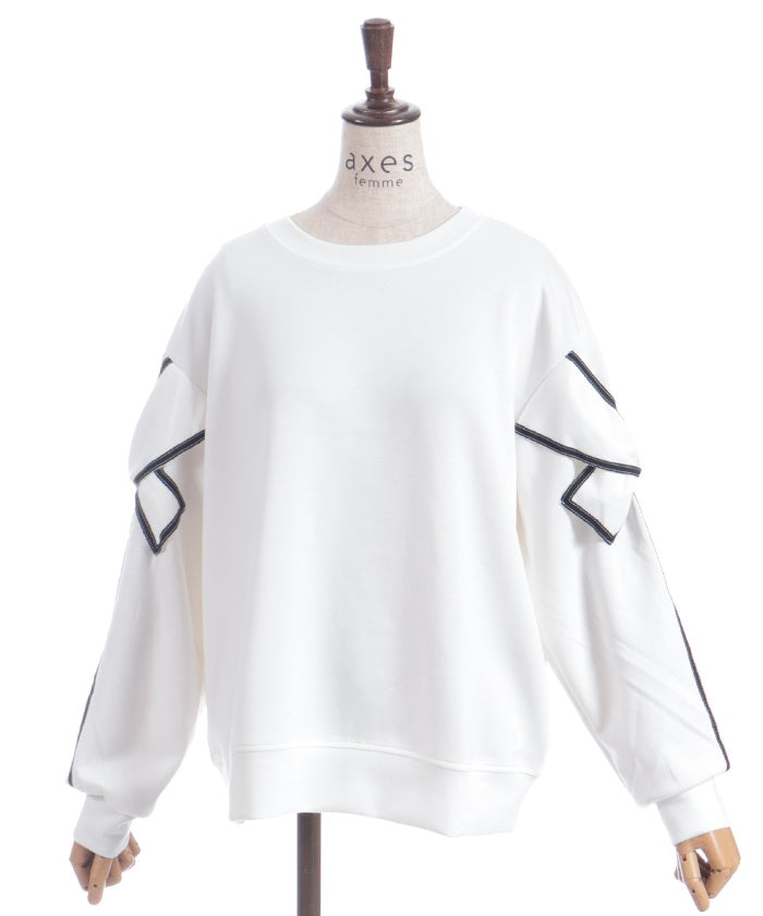 Sleeve Ribbon Cut-and-Sewn Pullover