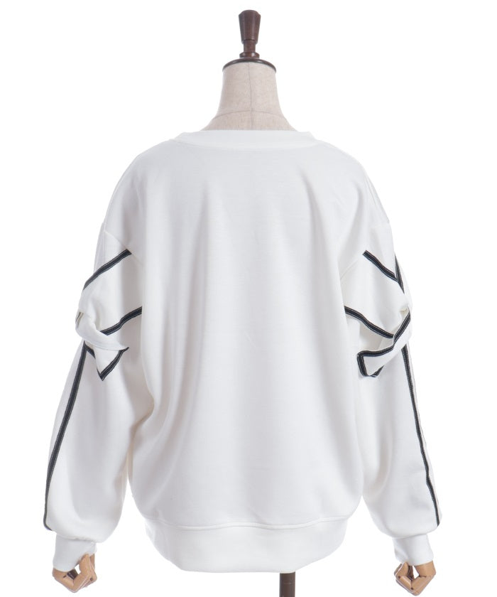 Sleeve Ribbon Cut-and-Sewn Pullover