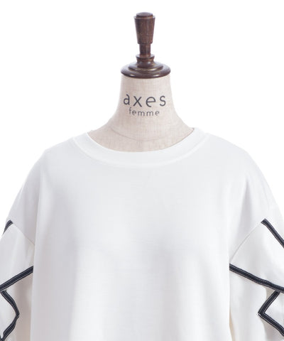 Sleeve Ribbon Cut-and-Sewn Pullover