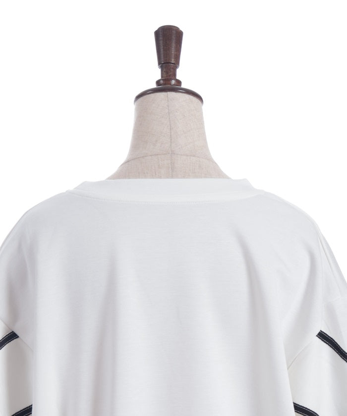 Sleeve Ribbon Cut-and-Sewn Pullover