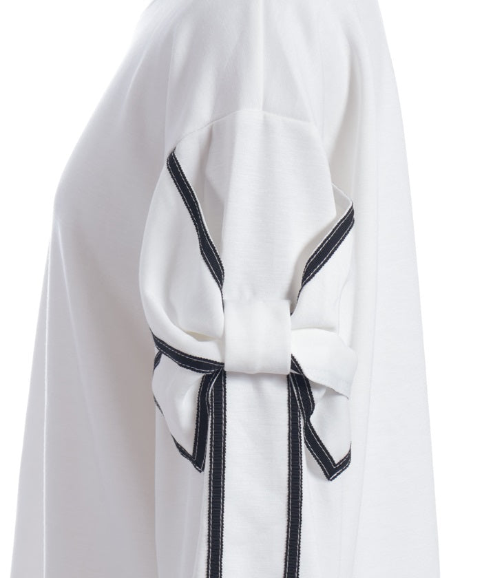 Sleeve Ribbon Cut-and-Sewn Pullover