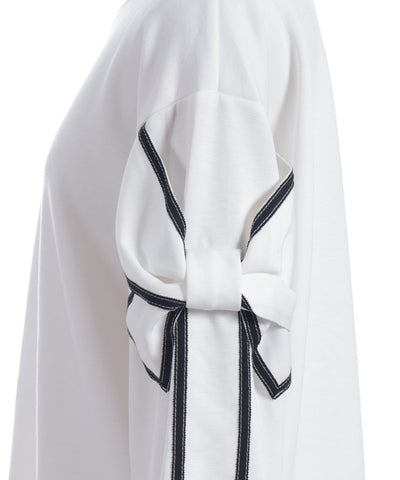 Sleeve Ribbon Cut-and-Sewn Pullover