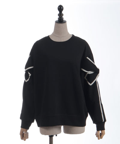 Sleeve Ribbon Cut-and-Sewn Pullover