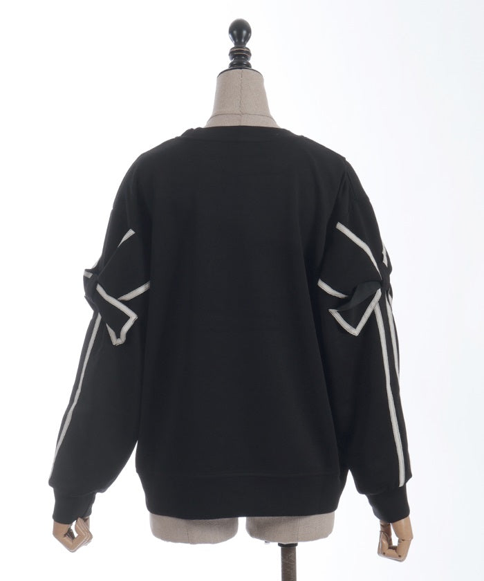 Sleeve Ribbon Cut-and-Sewn Pullover