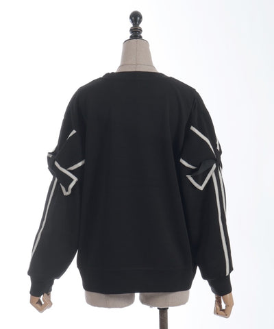 Sleeve Ribbon Cut-and-Sewn Pullover