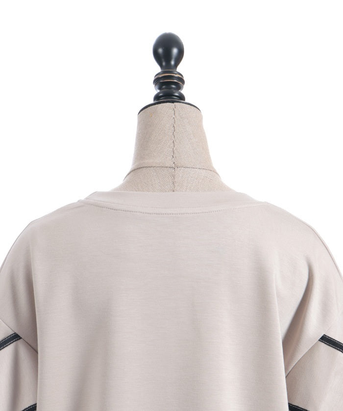 Sleeve Ribbon Cut-and-Sewn Pullover