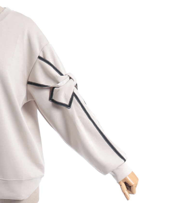 Sleeve Ribbon Cut-and-Sewn Pullover