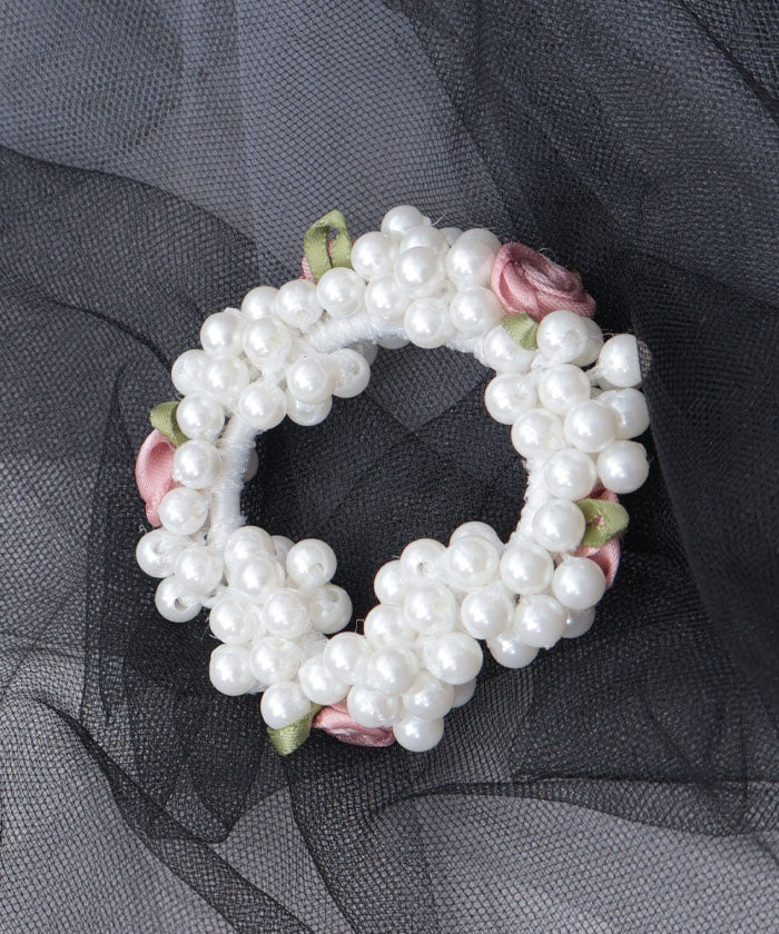 Ribbon Rose & Pearl Hair Elastics