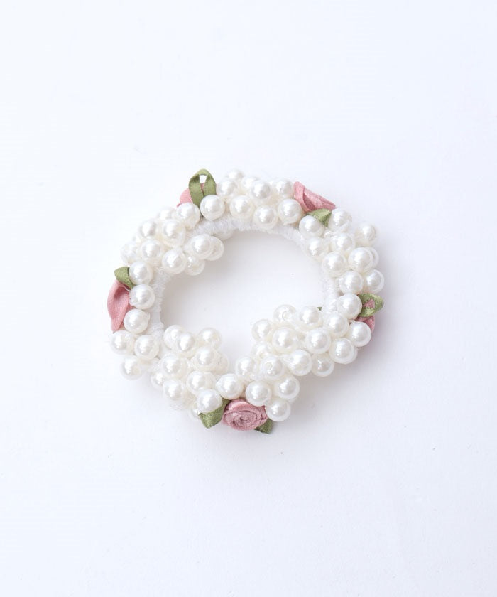 Ribbon Rose & Pearl Hair Elastics