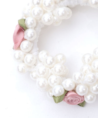 Ribbon Rose & Pearl Hair Elastics