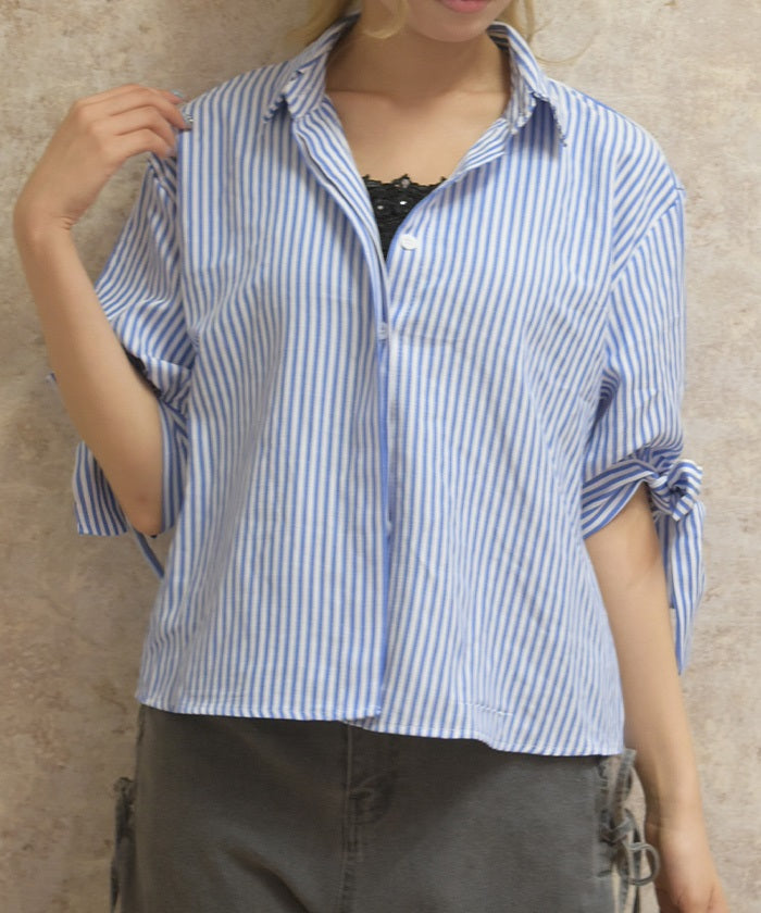 Sleeve Ribbon Striped Shirt – axes femme from JAPAN