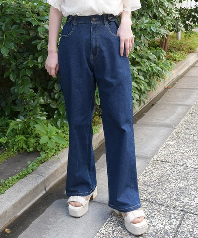 Denim Pants with Adjustment Buttons