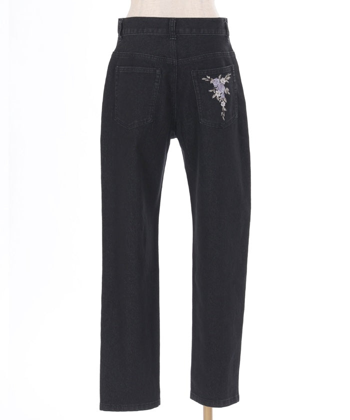 Embroidery Denim Pants