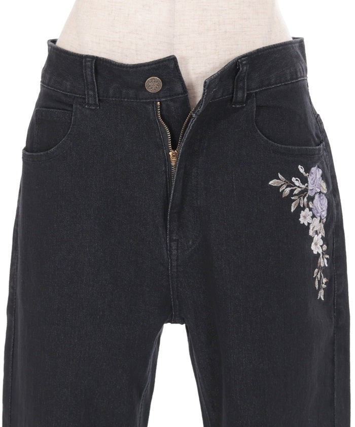 Embroidery Denim Pants