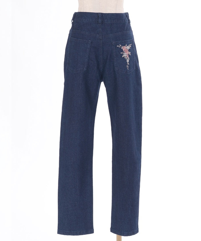 Embroidery Denim Pants