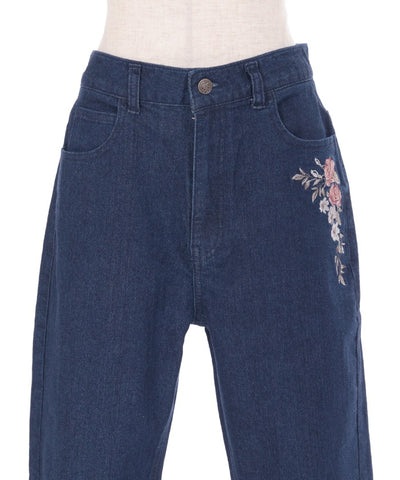 Embroidery Denim Pants