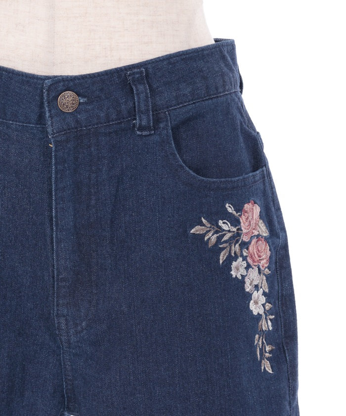 Embroidery Denim Pants