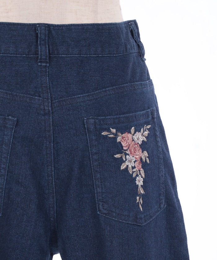 Embroidery Denim Pants