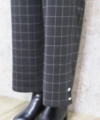 Hem Button Brushed Plaid Wide Pants