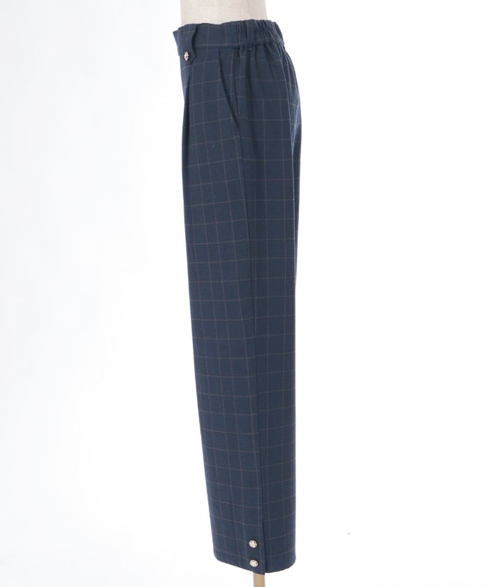 Hem Button Brushed Plaid Wide Pants