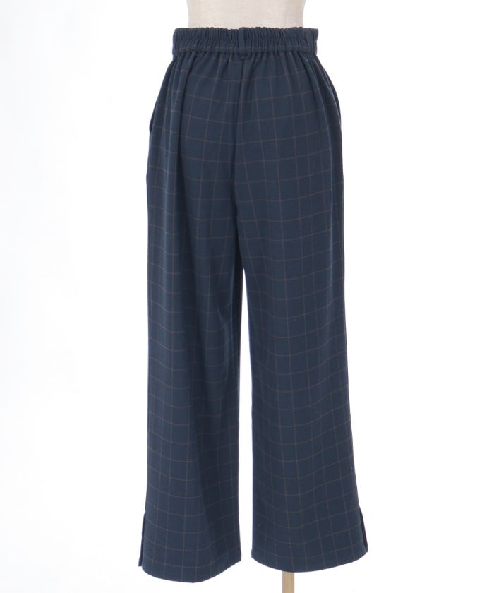 Hem Button Brushed Plaid Wide Pants