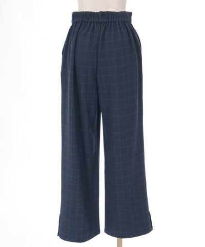 Hem Button Brushed Plaid Wide Pants