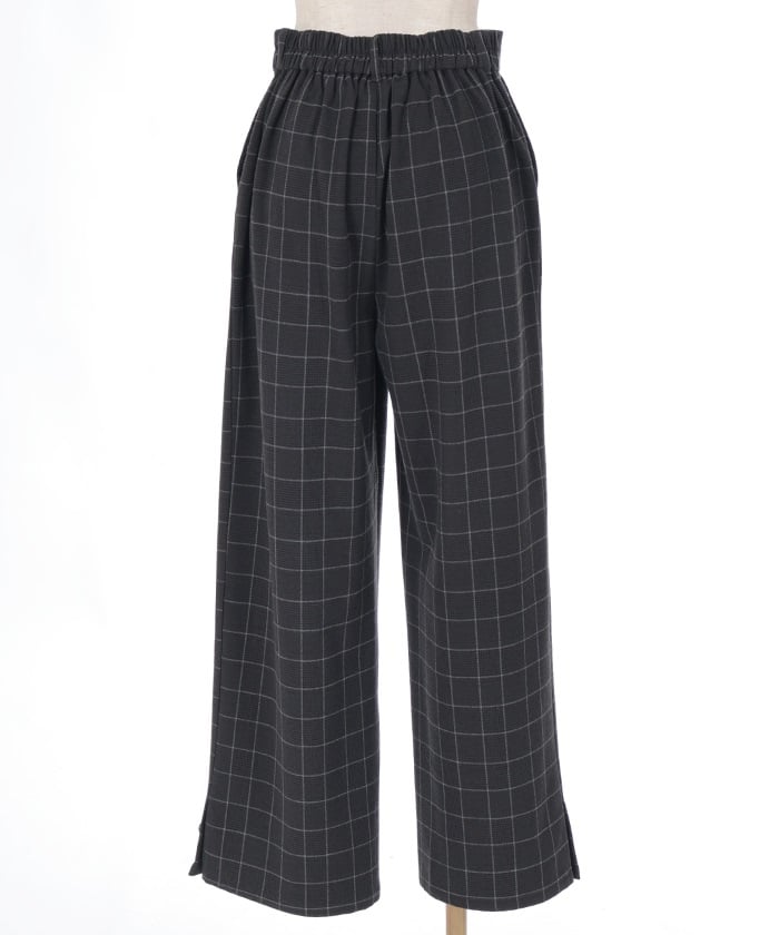 Hem Button Brushed Plaid Wide Pants