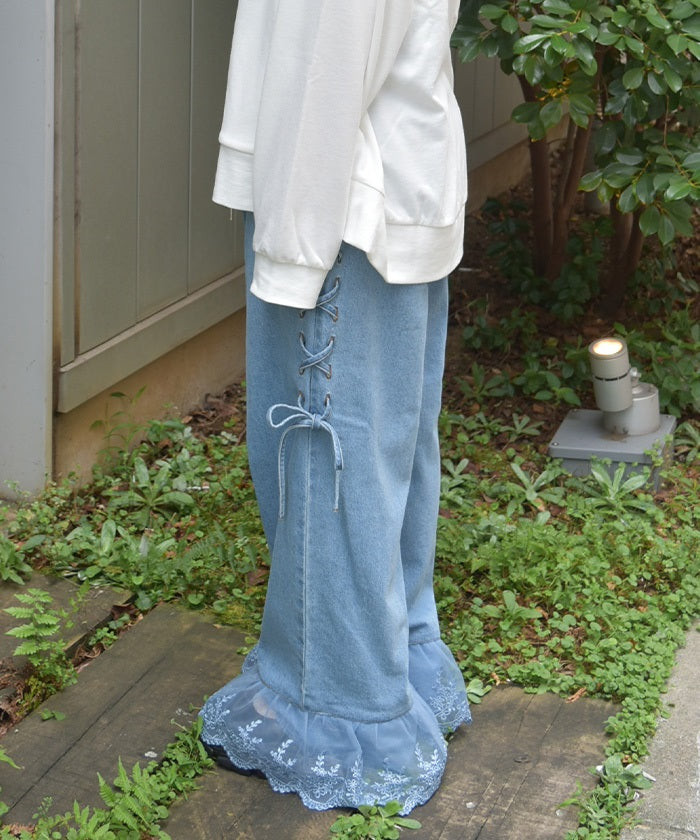 Hem Lace Denim Straight Pants – axes femme from JAPAN