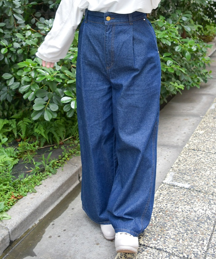 Back Ribbon Wide Denim Pants