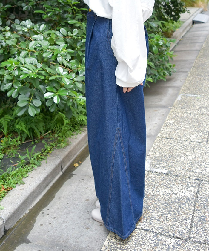 Back Ribbon Wide Denim Pants