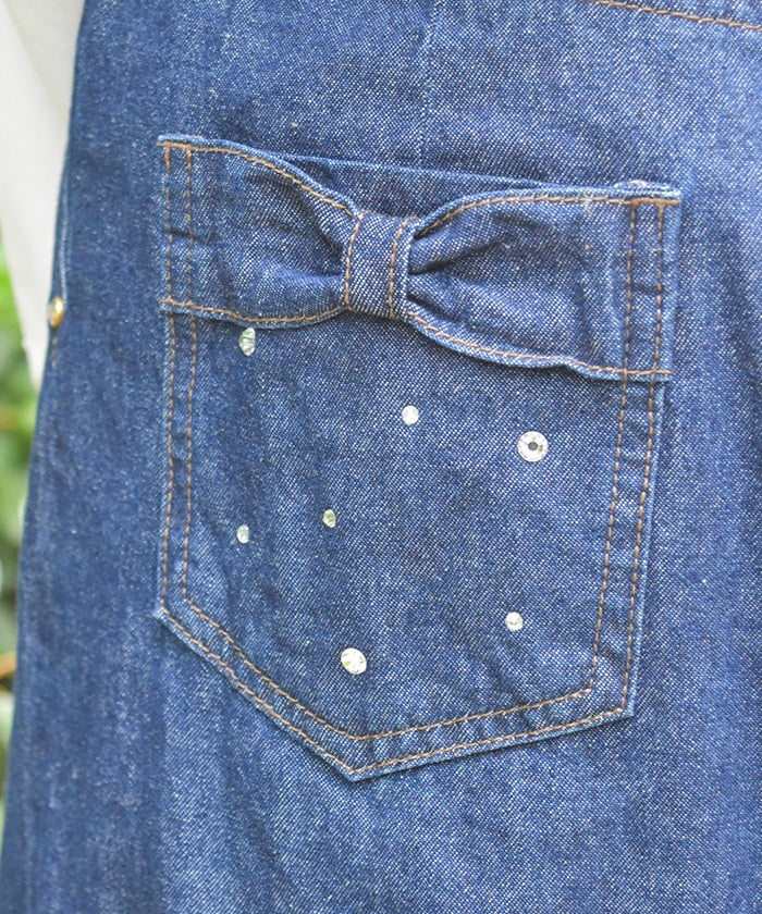 Back Ribbon Wide Denim Pants