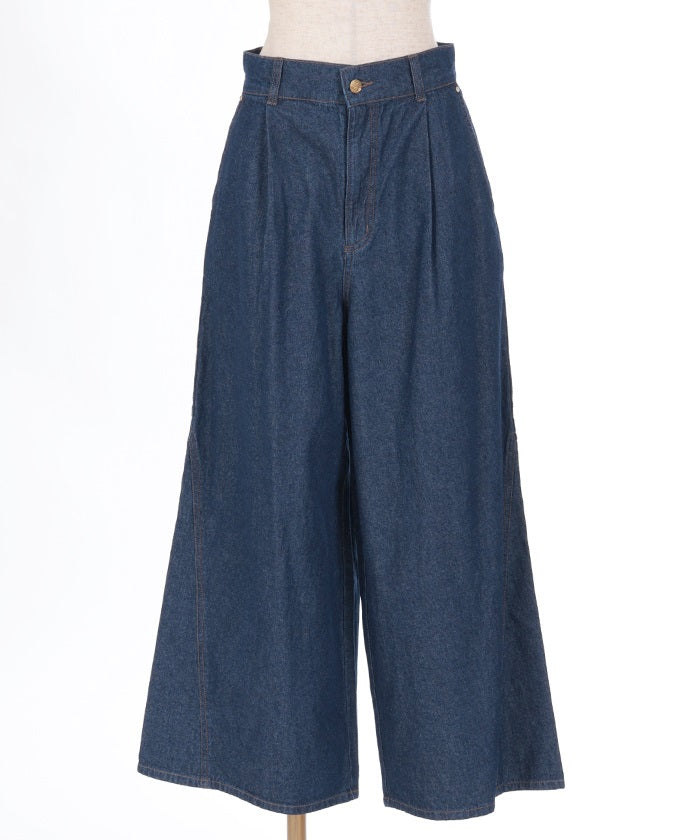 Back Ribbon Wide Denim Pants