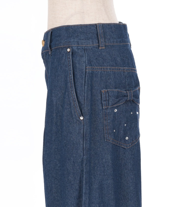 Back Ribbon Wide Denim Pants