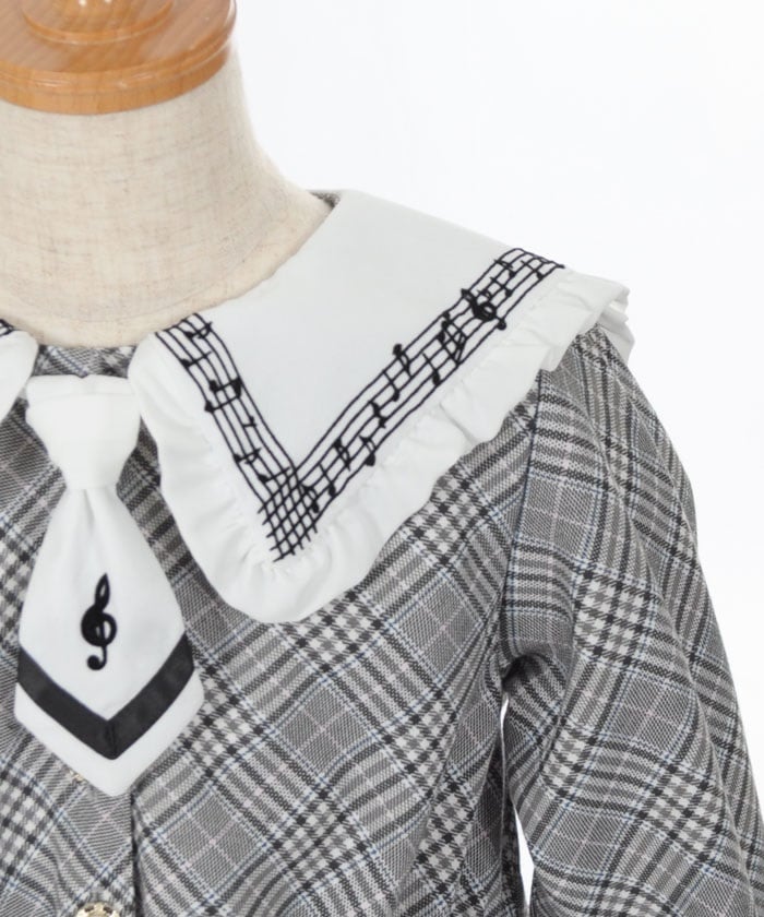 Plaid & Music Pattern Sailor Dress