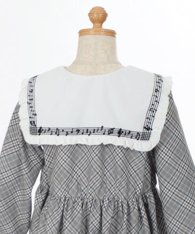 Plaid & Music Pattern Sailor Dress